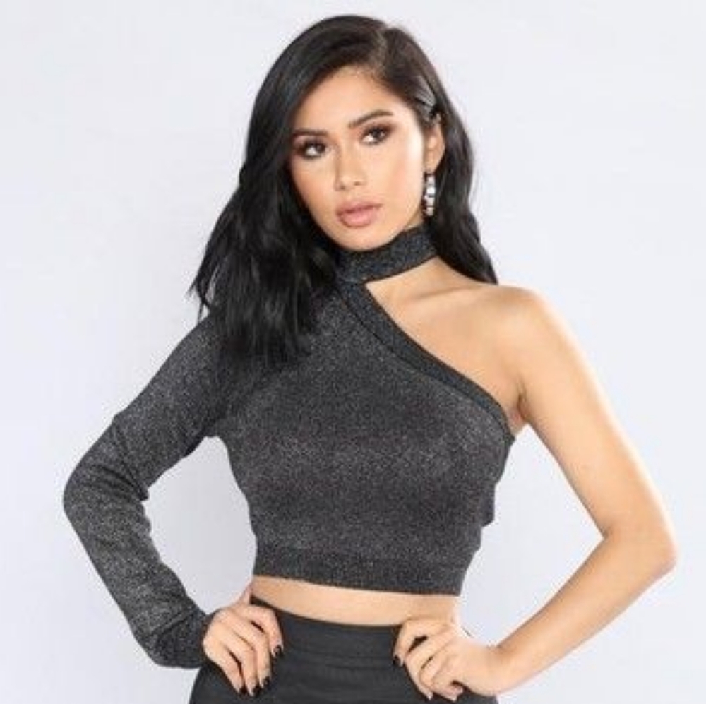 Black one shoulder top